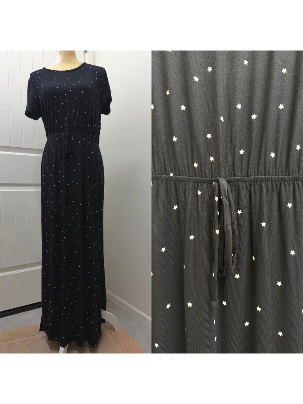 Style & Co Star Print Maxi Black Dress – Rayon Spandex Blend, Medium